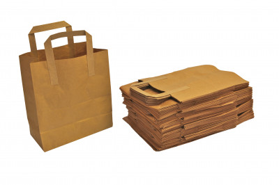 7" x 3.75" x 8.5" (175 x 95 x 215mm) Brown Kraft Carrier Bag External Tape Handle - 304459